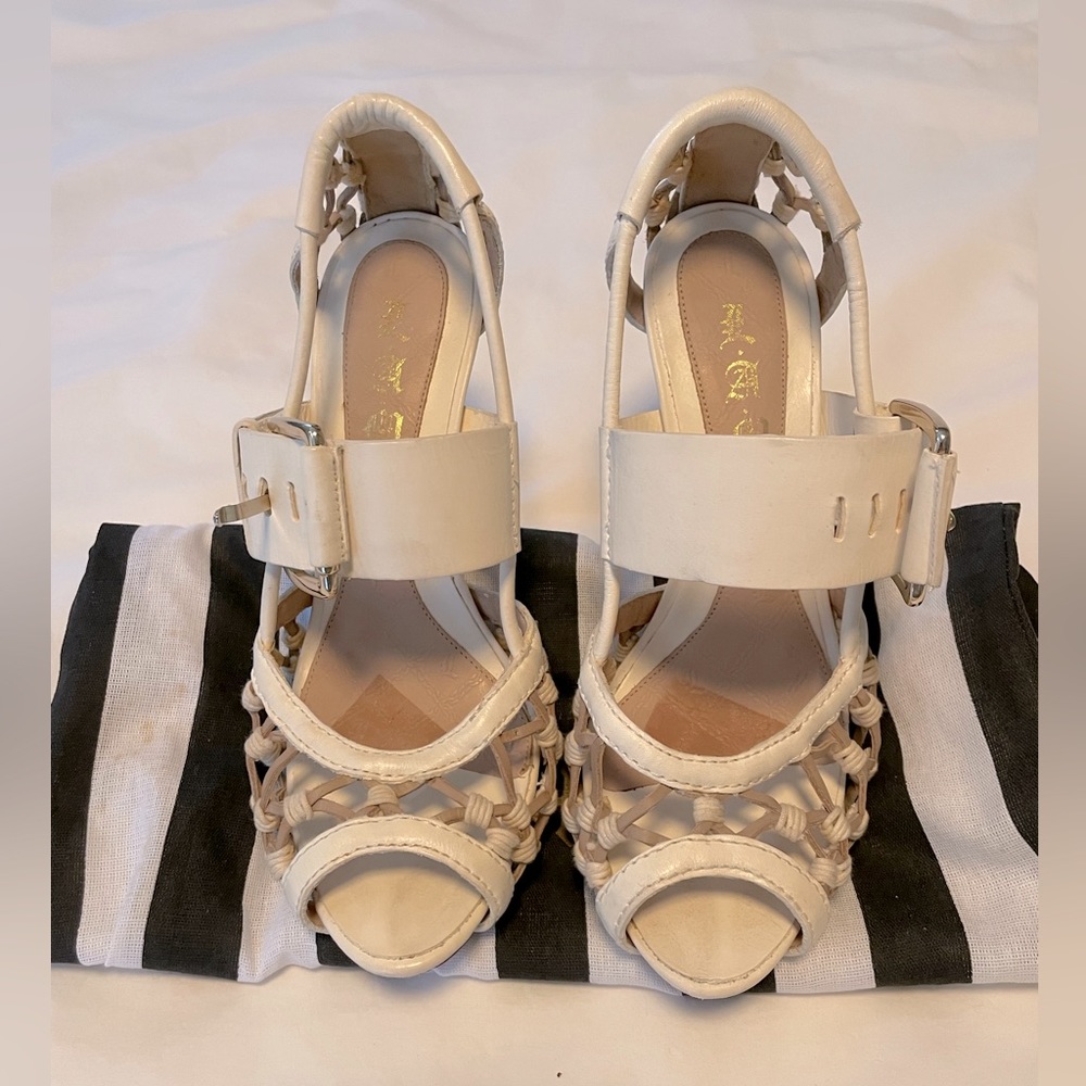 L.A.M.B. woven Mary Jane heels size 6